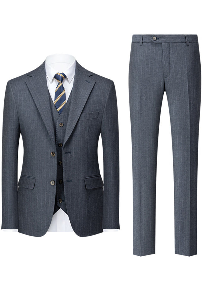 Gray suit with vest and pants on a white background