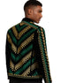 Men's Embroidered Green and Gold Geometric Pattern Tuxedo Jacket
