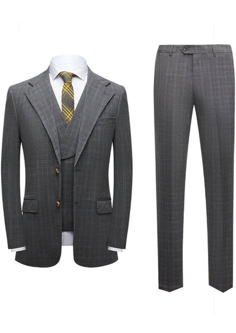 The Graphite Windowpane charcoal grey plaid 3-piece suit set front view - Nevo Suits