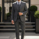 Men’s Gray Windowpane Plaid Slim Fit 3-Piece Suit