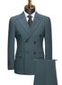 Teal suit jacket and pants on a mannequin with a white background