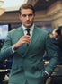 Men’s Green Double-Breasted 2-Piece Suit with Barge Collar