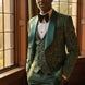 The Regal Floral - Emerald Green Jacquard Tuxedo Set