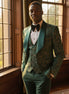 Men’s Green Jacquard 3-Piece Wedding Groom Tuxedo