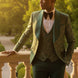 The Regal Floral - Emerald Green Jacquard Tuxedo Set