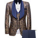 Navy blue gold floral tuxedo 3-piece set with solid trousers front view