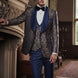 Man wearing The Regal Floral navy blue and gold jacquard tuxedo for prom - Nevo Suits