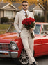 Men's Peak Lapel 3-piece Barge Collar White Suit