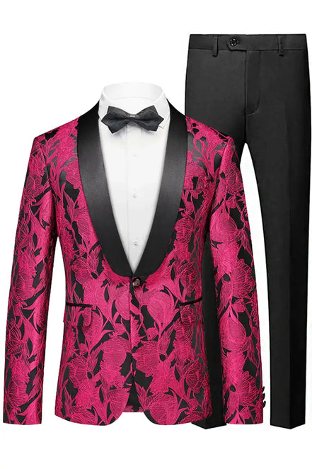 Men's Pink Jacquard Blazer One-button Shawl Lapel Jacket-1