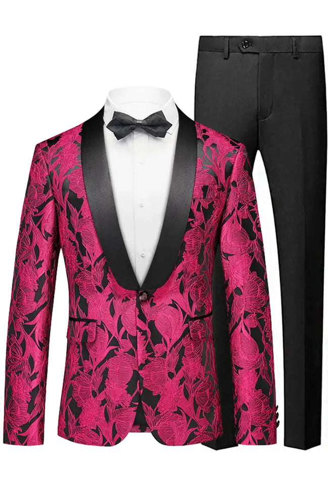 Men's Pink Jacquard Blazer One-button Shawl Lapel Jacket-1