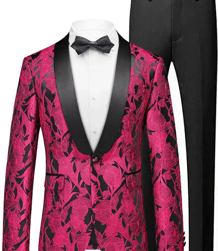 Men's Pink Jacquard Blazer One-button Shawl Lapel Jacket-1