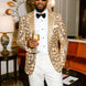 Man wearing The Solar Flare champagne gold sequin dinner jacket for prom - Nevo Suits