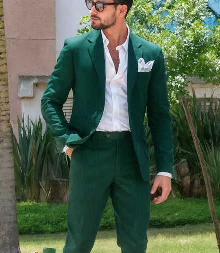 Men's Stylish Dark Green 3-Piece Suit One Button Closure Notched Lapel1