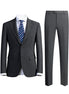 Gray suit jacket and pants with a striped tie on a white background