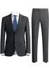 Gray suit jacket and pants with a striped tie on a white background