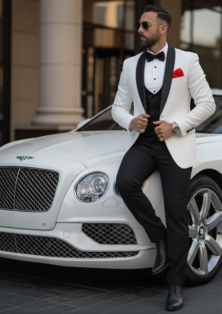 Men’s Classic Luxury Notched Lapel Rhinestone 3-piece Suit