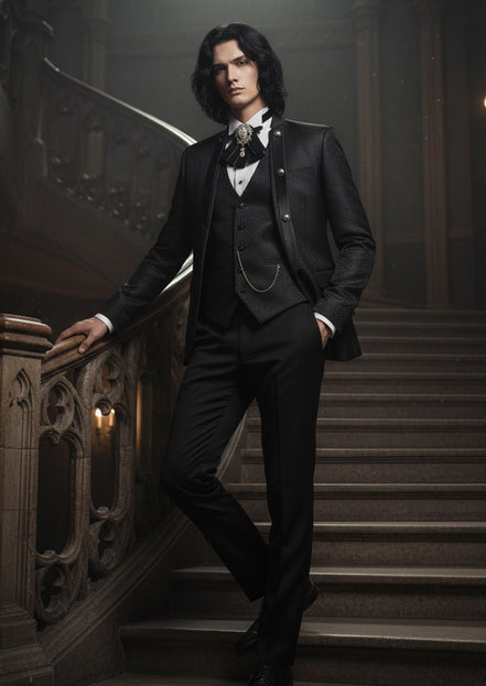 Men's Black Silk Tuxedo 3-piece Black Suit