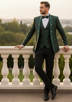 The Imperial Mandarin - Emerald Green Paisley Stand Collar Tuxedo Set