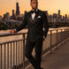 Noir Cadence - Black Double-Breasted Gold Crystal Peak Lapel Tuxedo