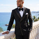Noir Cadence - Black Double-Breasted Gold Crystal Peak Lapel Tuxedo