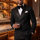 Noir Cadence - Black Double-Breasted Gold Crystal Peak Lapel Tuxedo