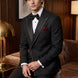 Noir Cadence - Black Double-Breasted Gold Crystal Peak Lapel Tuxedo