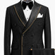 Noir Cadence - Black Double-Breasted Gold Crystal Peak Lapel Tuxedo