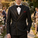 Noir Cadence - Black Double-Breasted Gold Crystal Peak Lapel Tuxedo