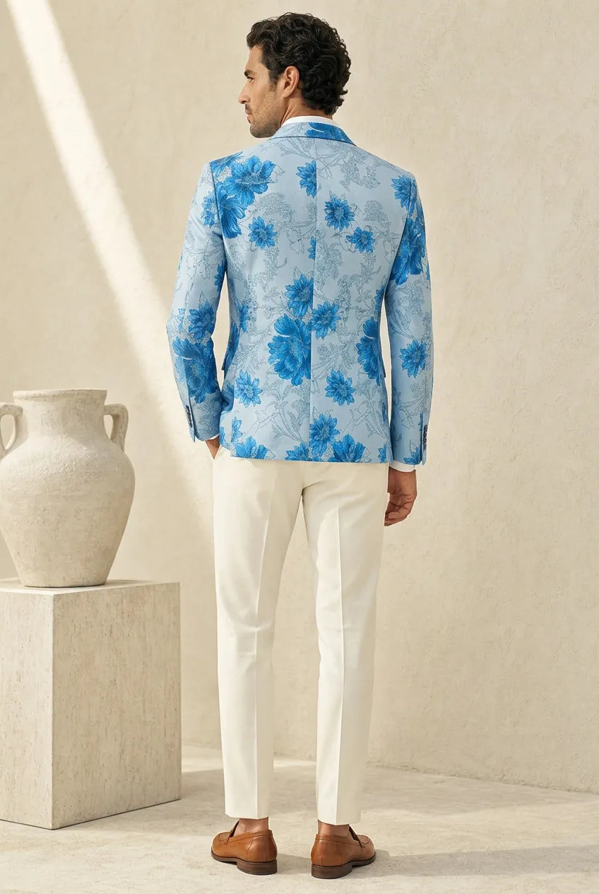 Azure Mediterranean Muse - Blue Floral Resort Blazer