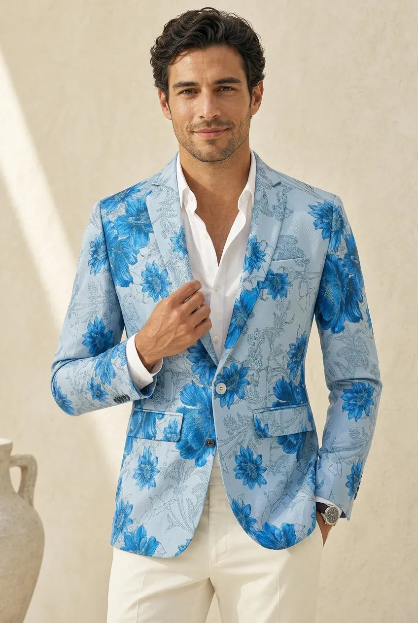 Azure Mediterranean Muse - Blue Floral Resort Blazer