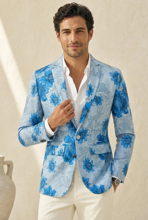 Azure Mediterranean Muse - Blue Floral Resort Blazer