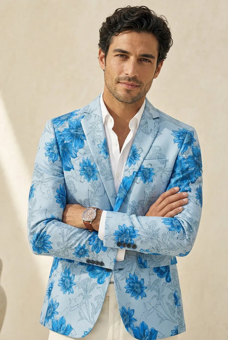 Azure Mediterranean Muse - Blue Floral Resort Blazer