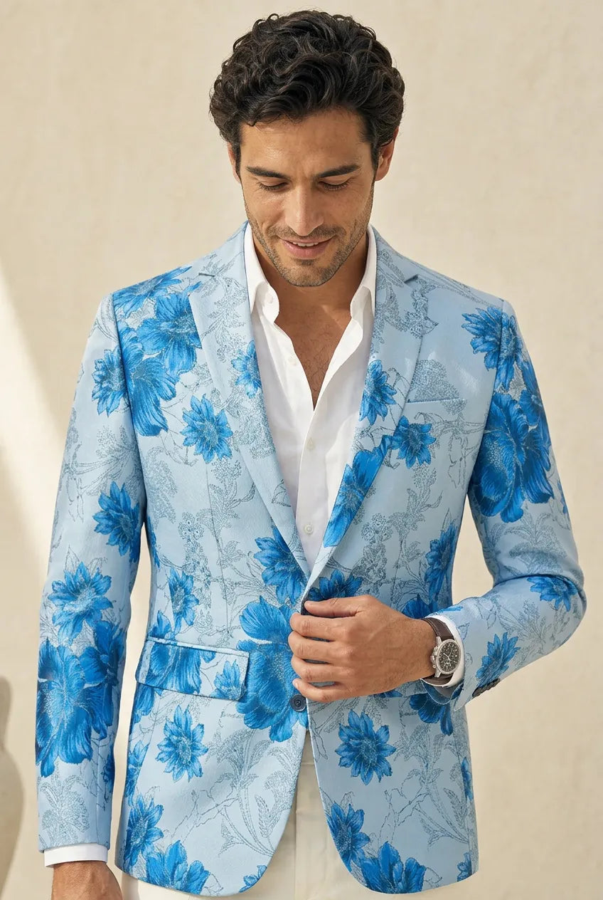 Azure Mediterranean Muse - Blue Floral Resort Blazer