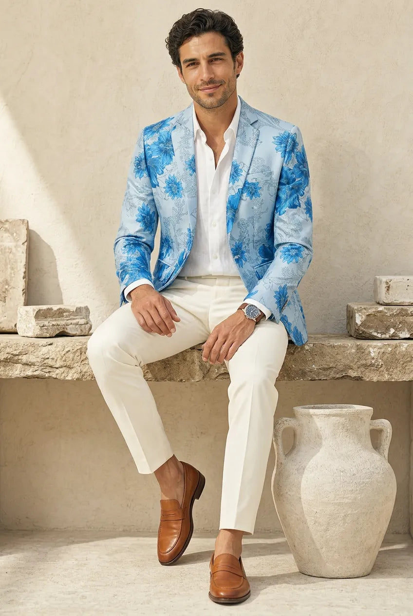 Azure Mediterranean Muse - Blue Floral Resort Blazer