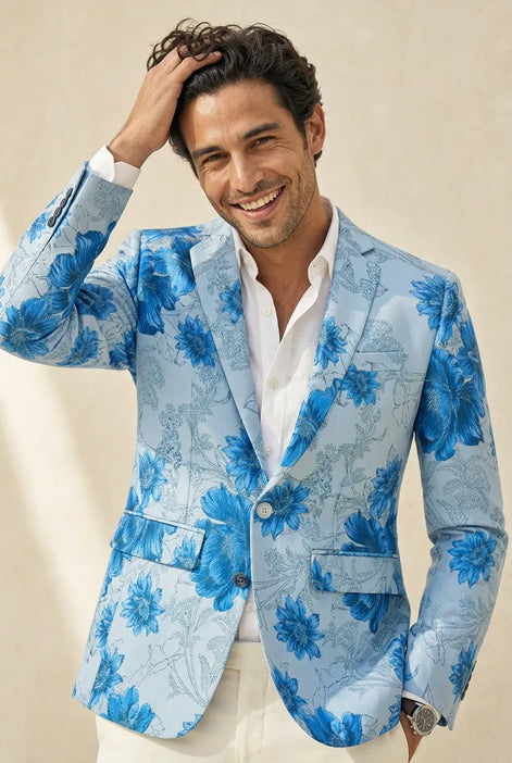 Azure Mediterranean Muse - Blue Floral Resort Blazer