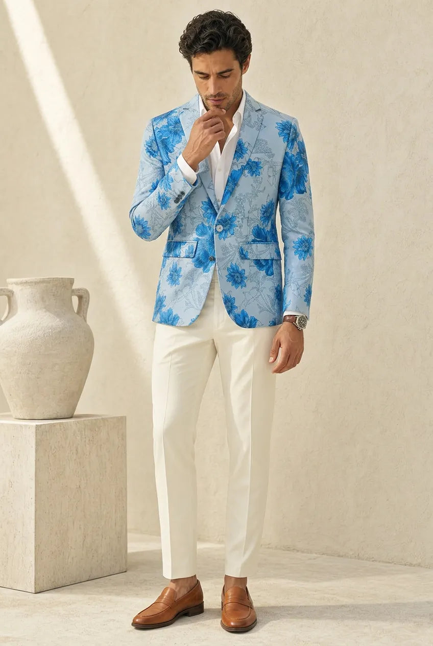 Azure Mediterranean Muse - Blue Floral Resort Blazer