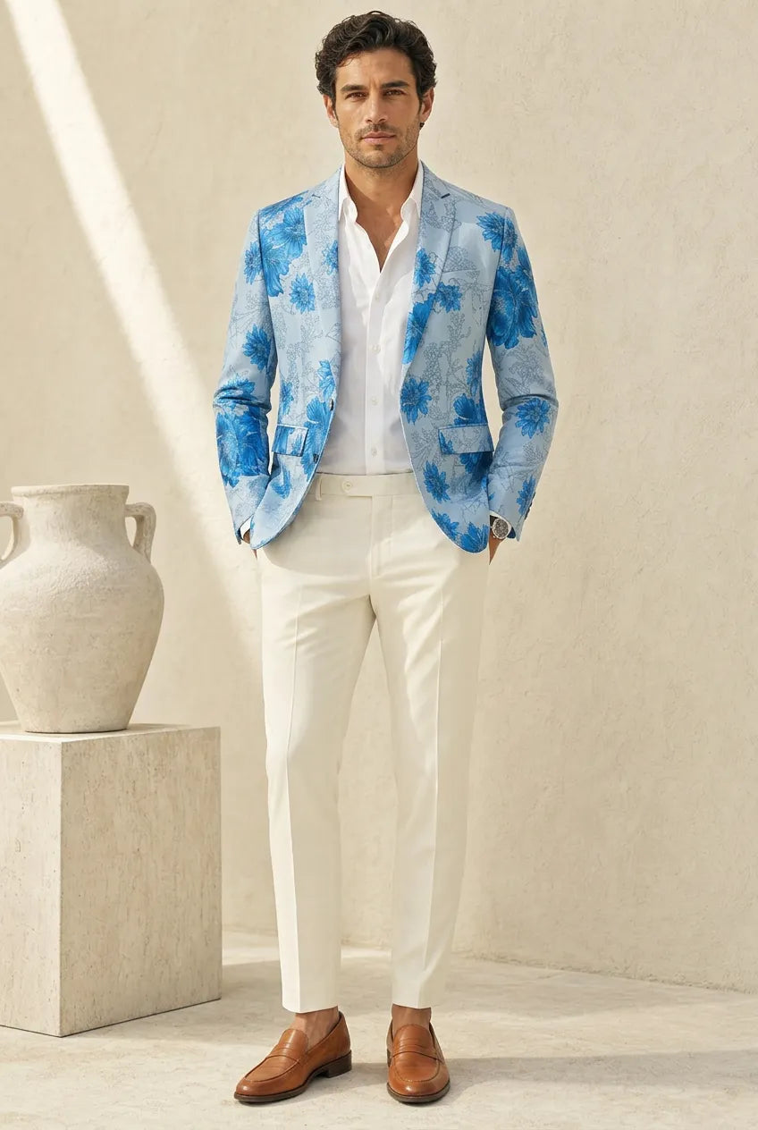Azure Mediterranean Muse - Blue Floral Resort Blazer