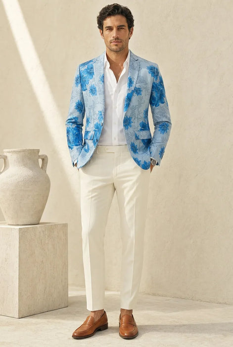 Azure Mediterranean Muse - Blue Floral Resort Blazer