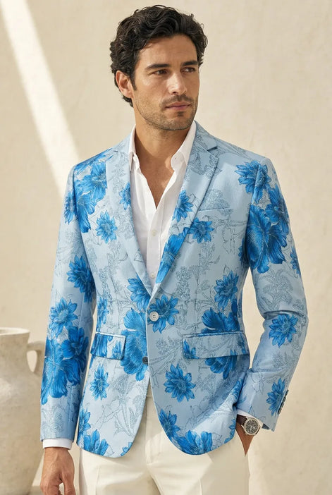 Azure Mediterranean Muse - Blue Floral Resort Blazer