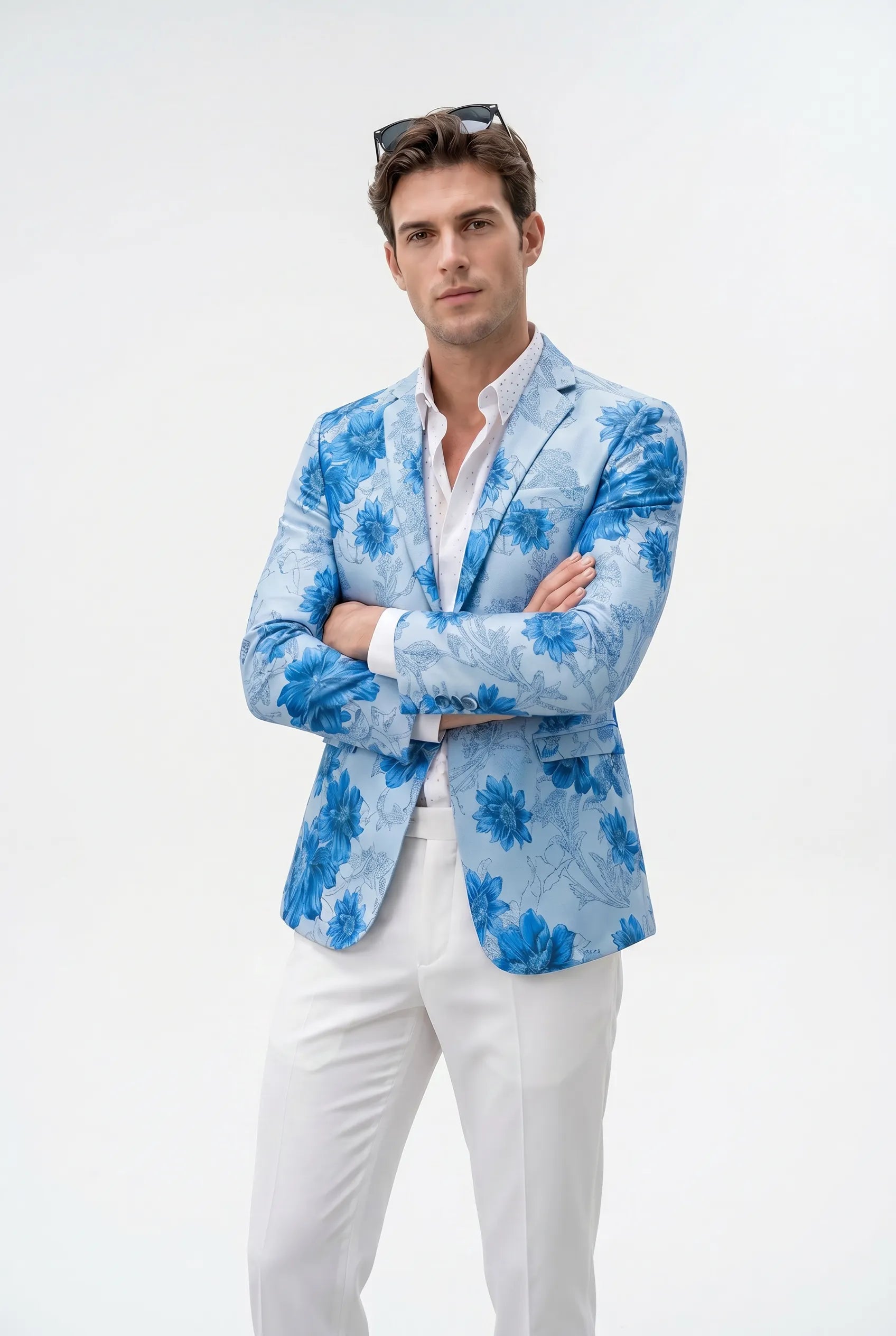 Azure Mediterranean Muse - Blue Floral Resort Blazer