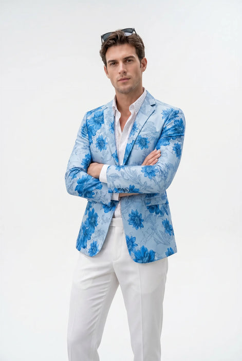 Azure Mediterranean Muse - Blue Floral Resort Blazer