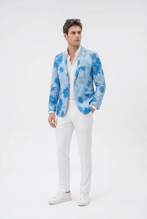 Azure Mediterranean Muse - Blue Floral Resort Blazer