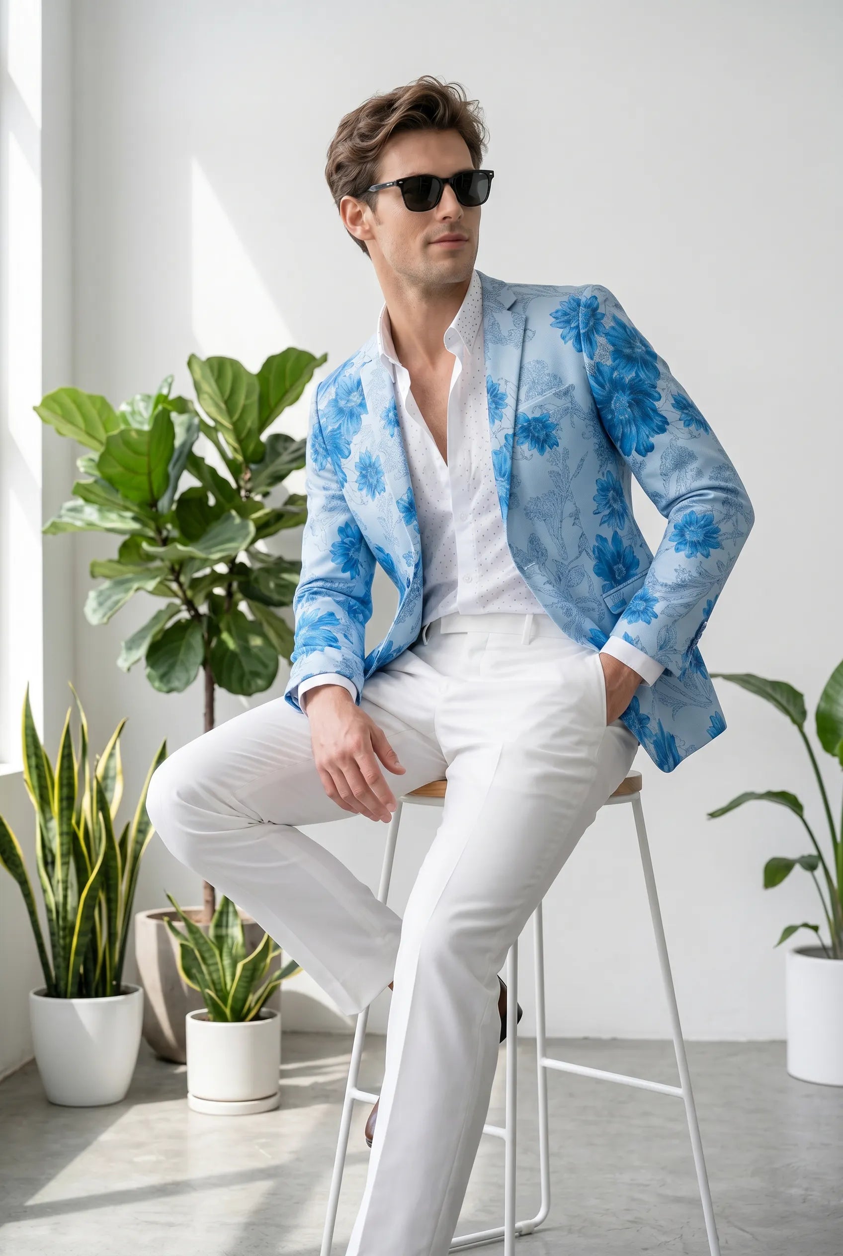 Azure Mediterranean Muse - Blue Floral Resort Blazer
