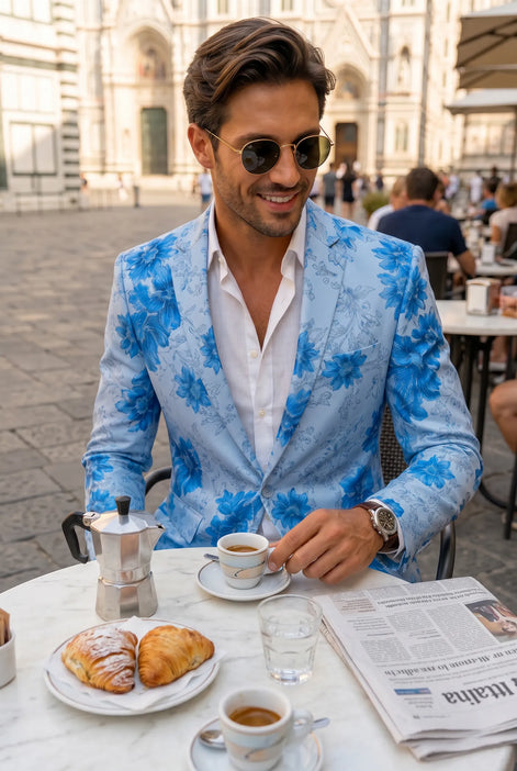 Azure Mediterranean Muse - Blue Floral Resort Blazer