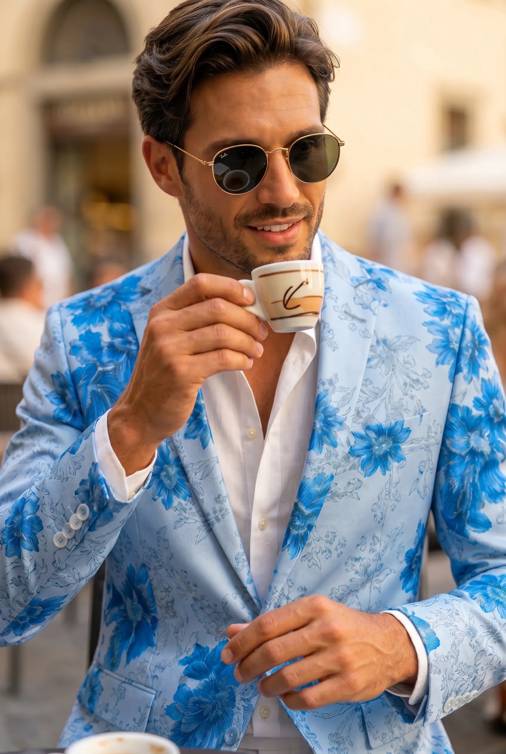 Azure Mediterranean Muse - Blue Floral Resort Blazer