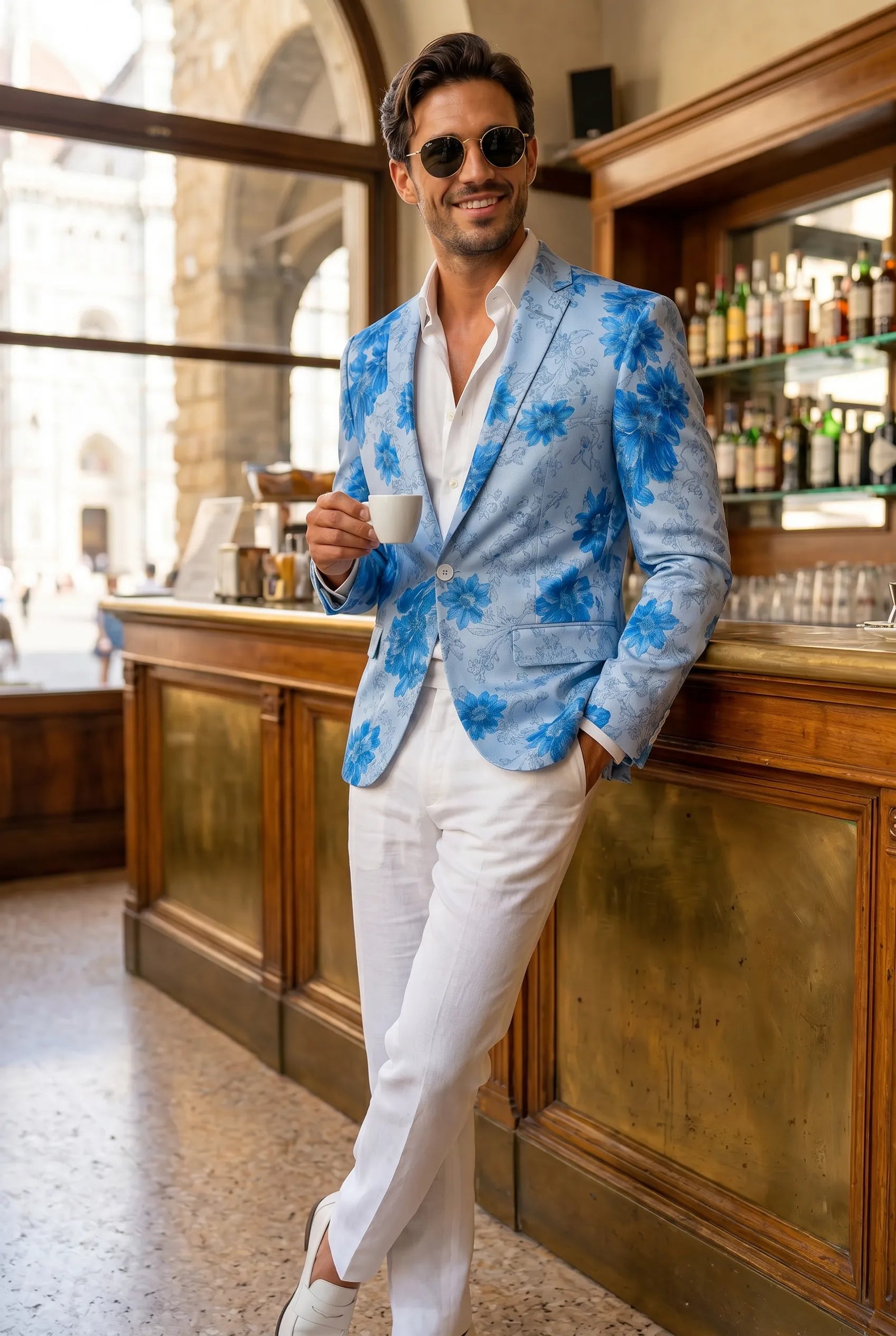 Azure Mediterranean Muse - Blue Floral Resort Blazer