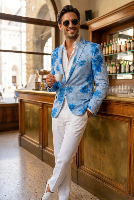Azure Mediterranean Muse - Blue Floral Resort Blazer