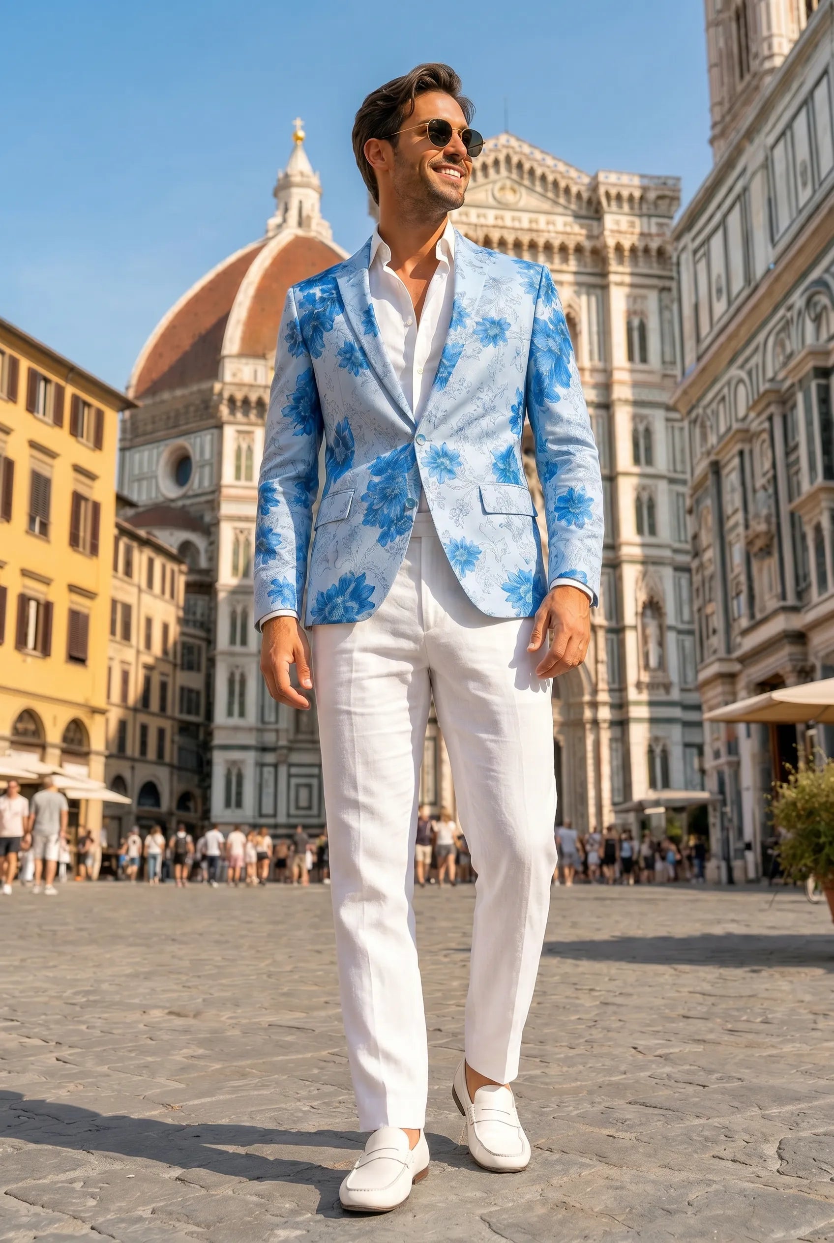 Azure Mediterranean Muse - Blue Floral Resort Blazer