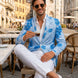 Azure Mediterranean Muse - Blue Floral Resort Blazer