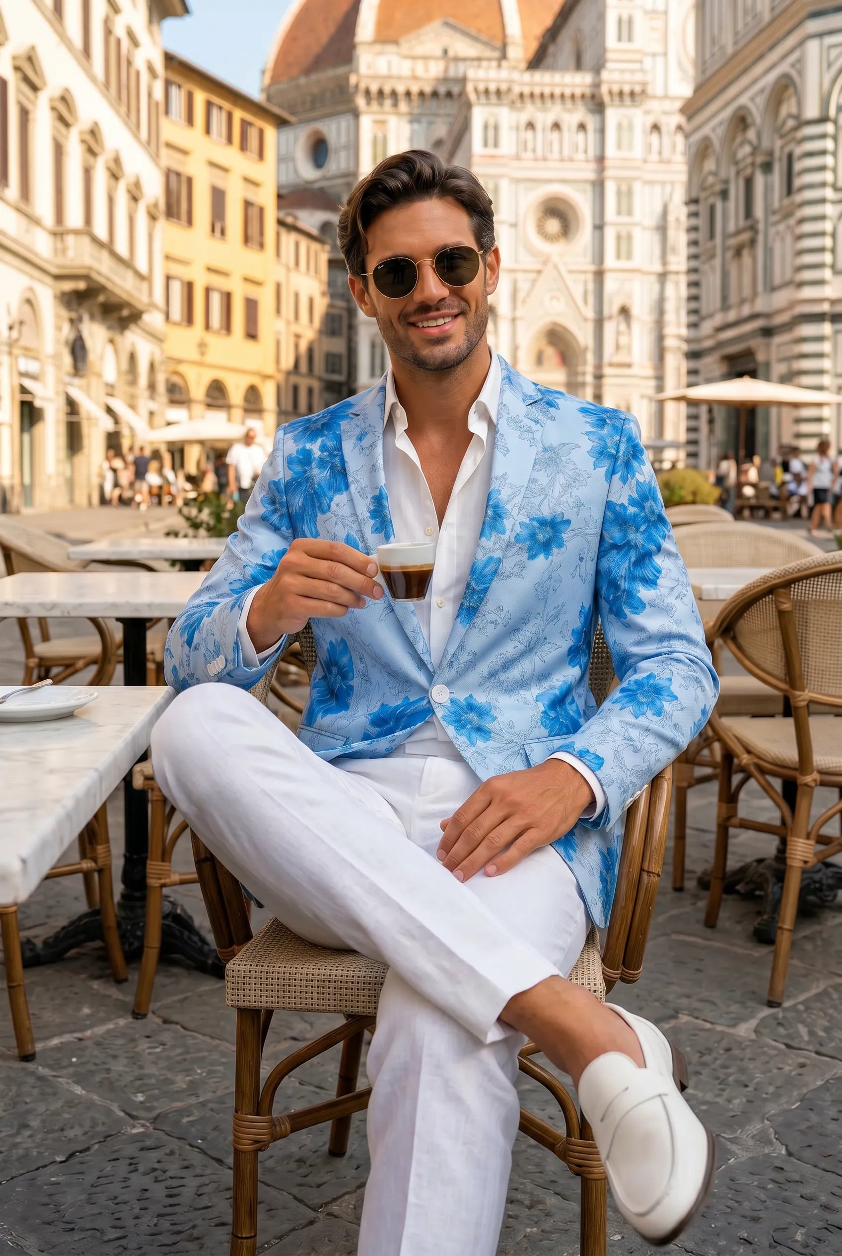 Azure Mediterranean Muse - Blue Floral Resort Blazer